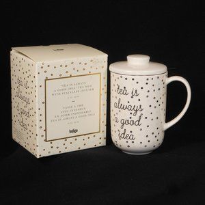 New Indigo 16oz tea cup with lid and stainless steel strainer